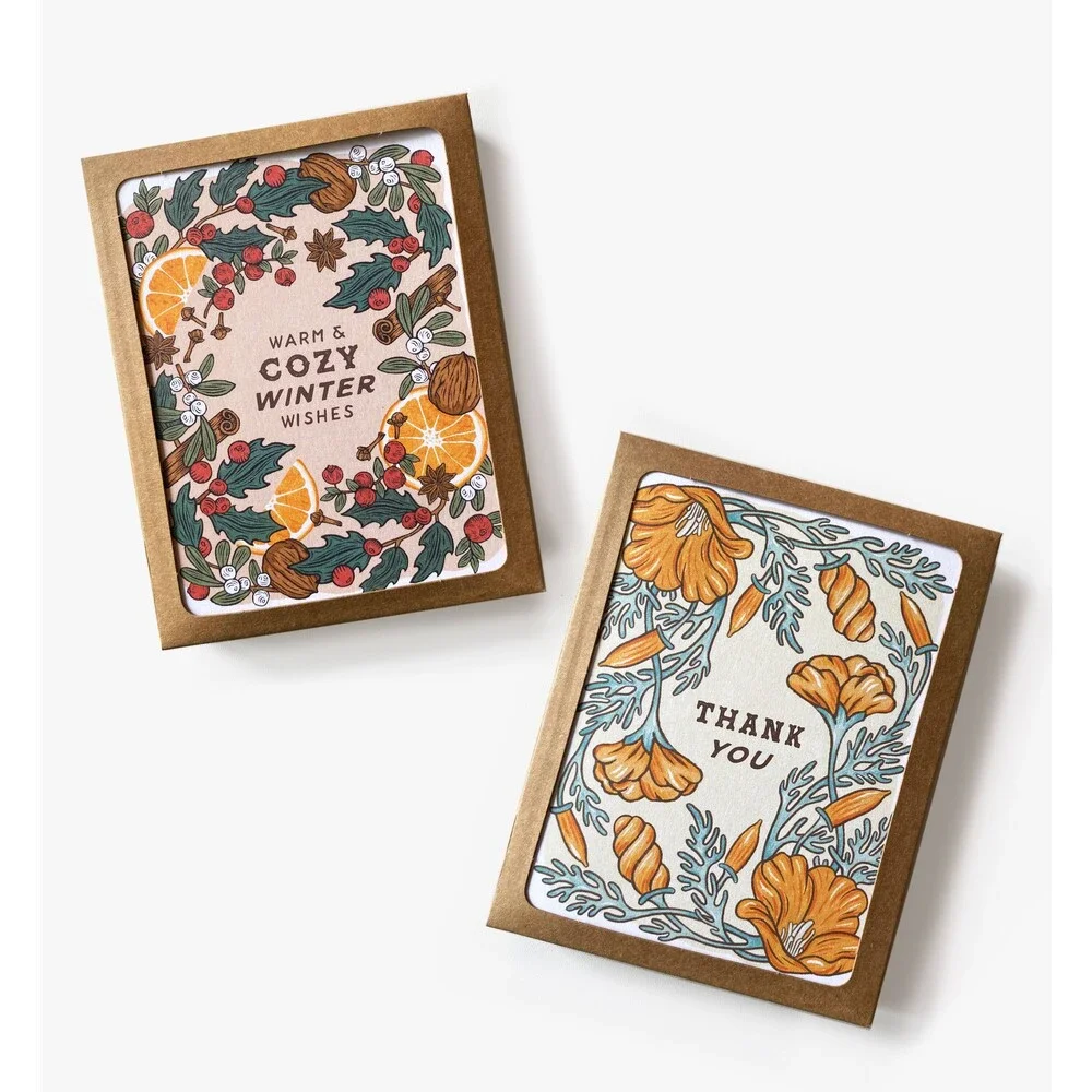 Warm + Cozy Winter Holiday Card Boxed Set of 8